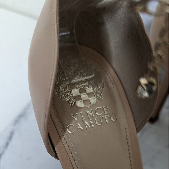 Vince Camuto Evansa nude open square toe jewelled ankle heels size 10 - Picture 3 of 12